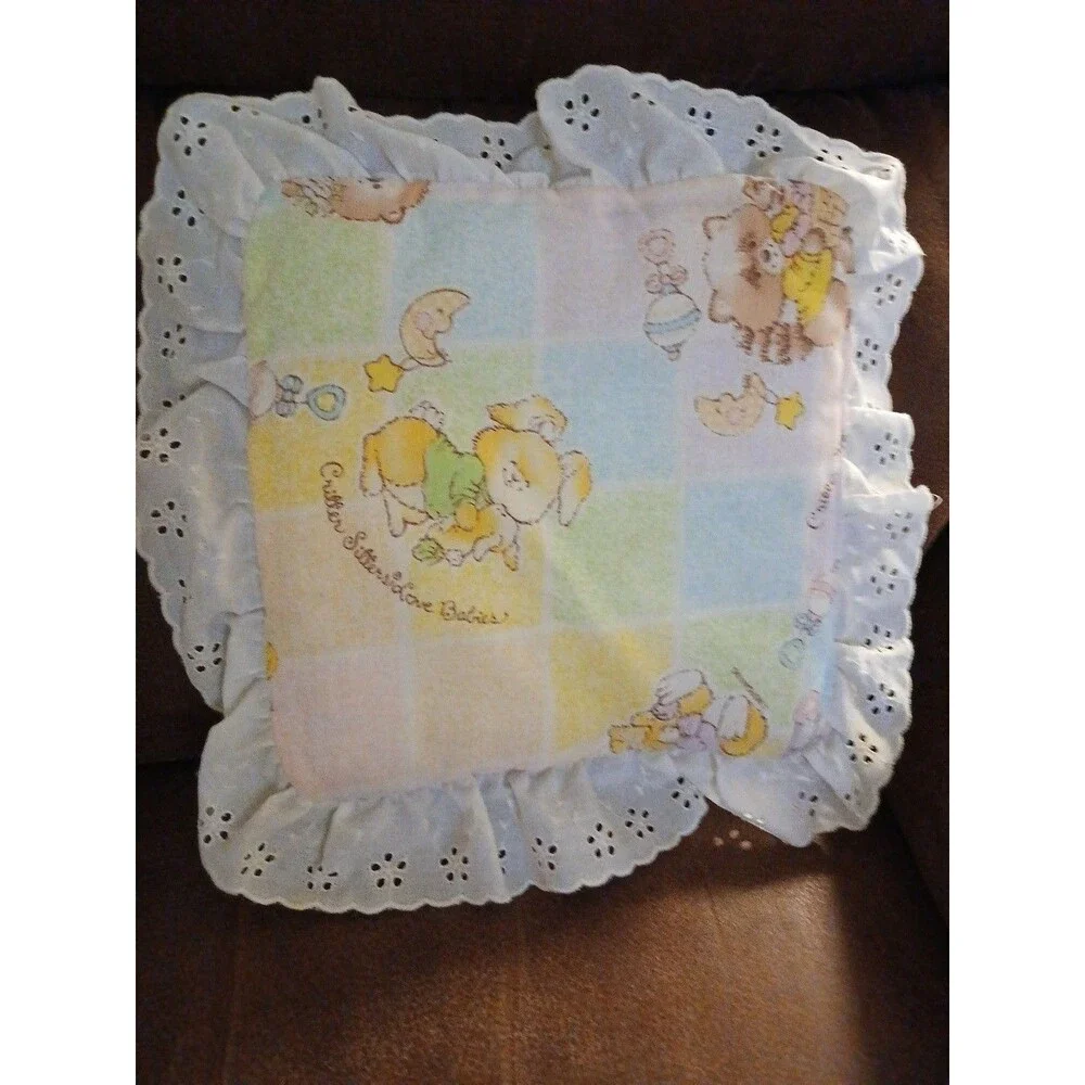 Critter Sitters Love Babies Vintage Handmade Baby Pillow Lace Trim 9